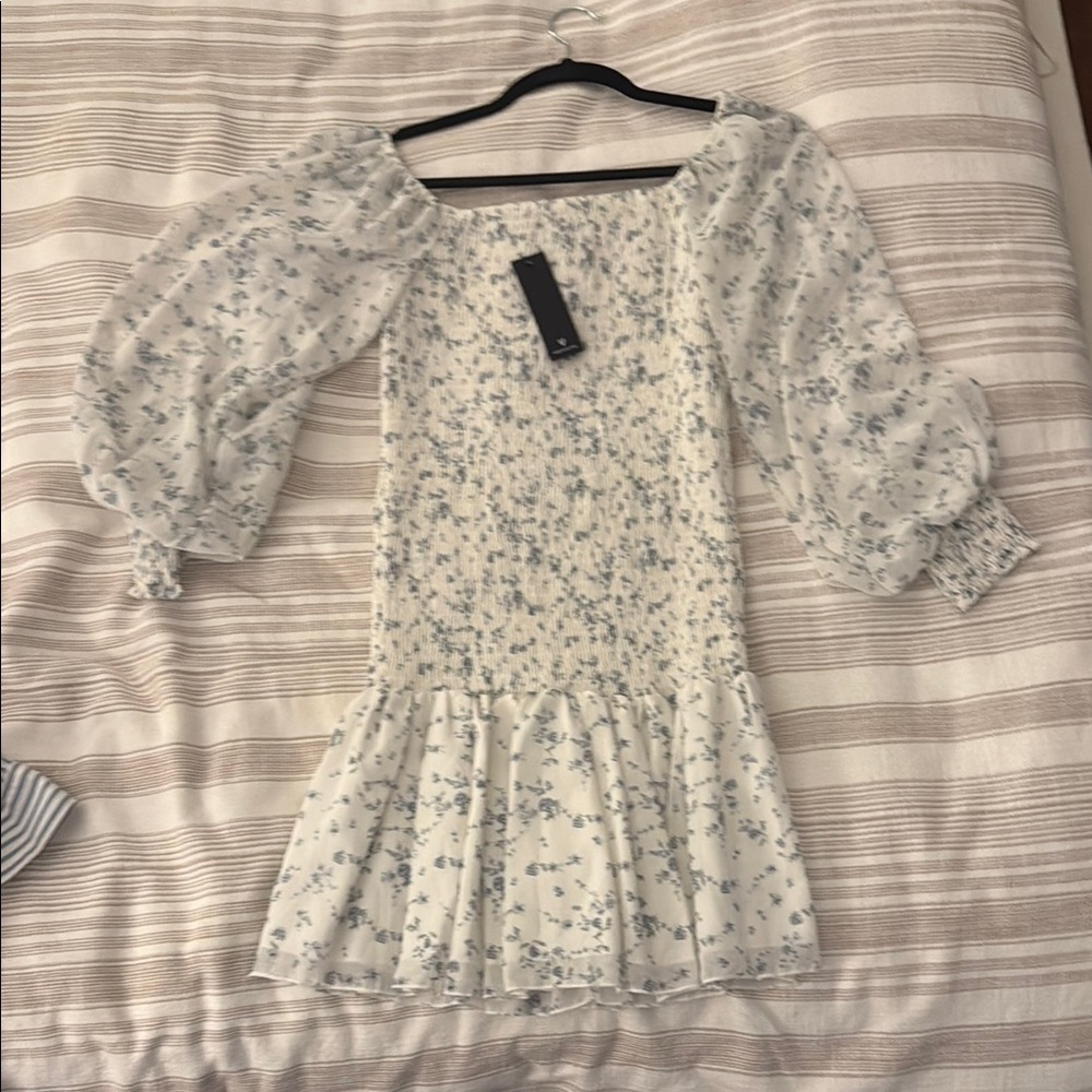 Lulu's White and Blue Mini Dress